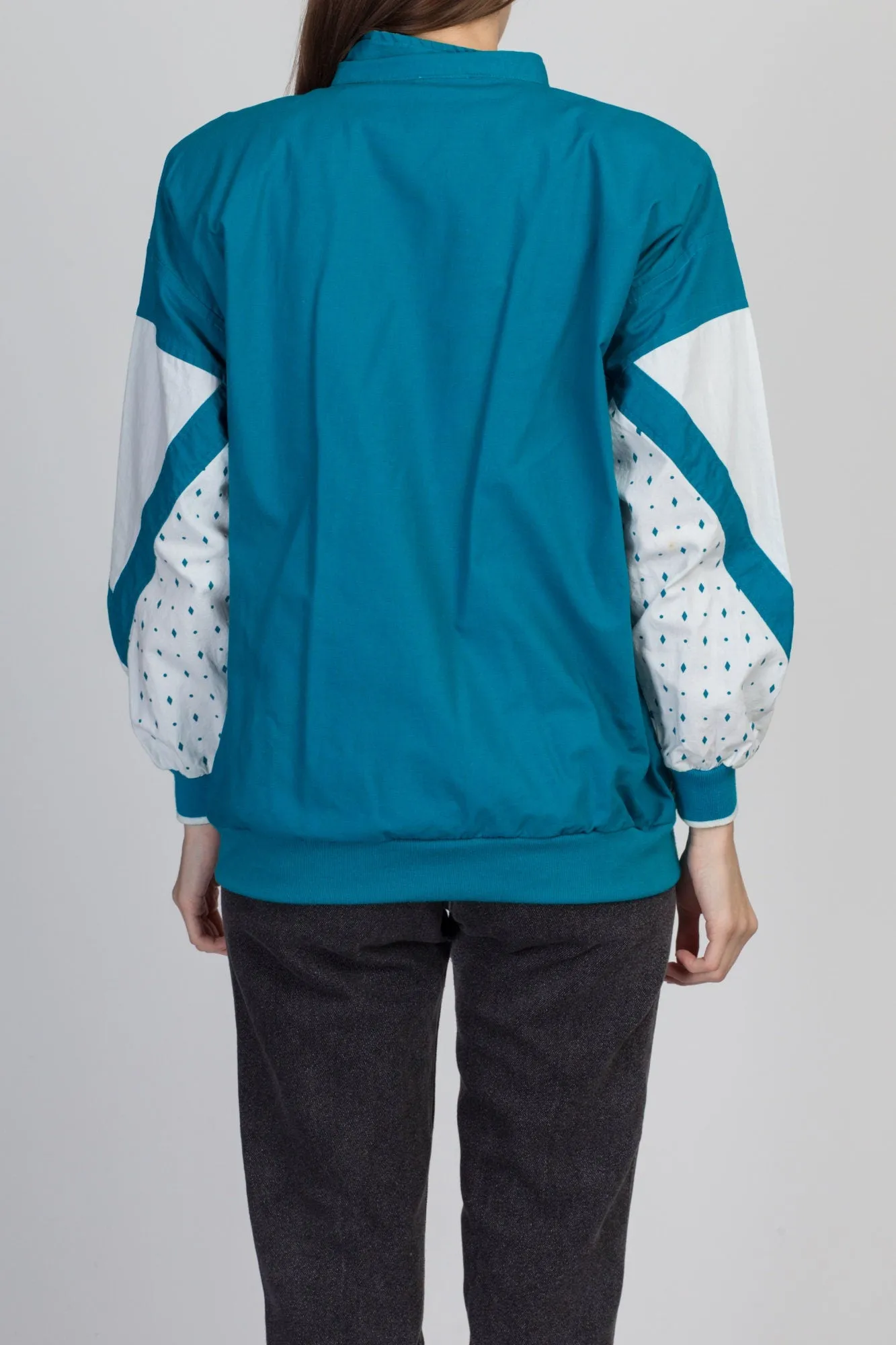 80s Teal Striped Windbreaker - Medium