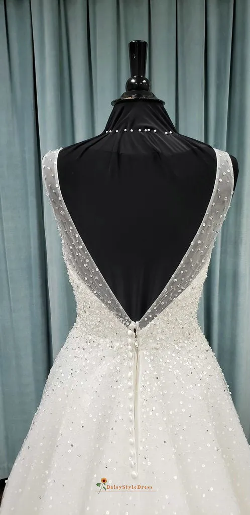 A line Summer Beaded Wedding Dress