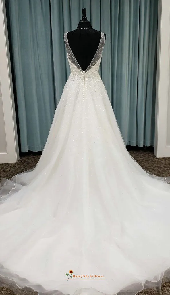A line Summer Beaded Wedding Dress