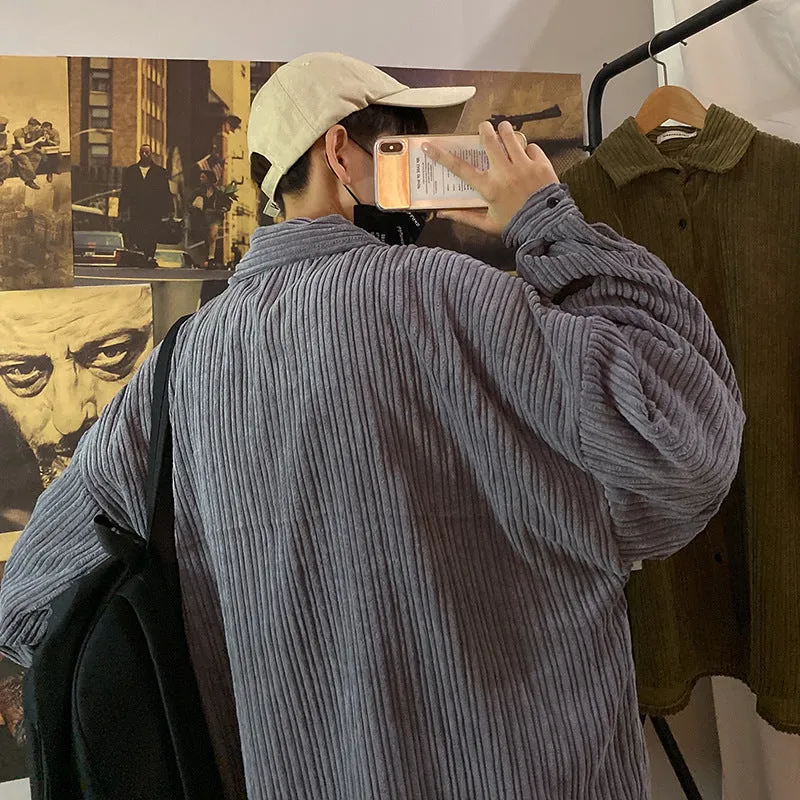 Advbridge hipster INS Japanese Style Loose Men's and Women's Corduroy Long-Sleeved Shirt Versatile Shirt Jacket