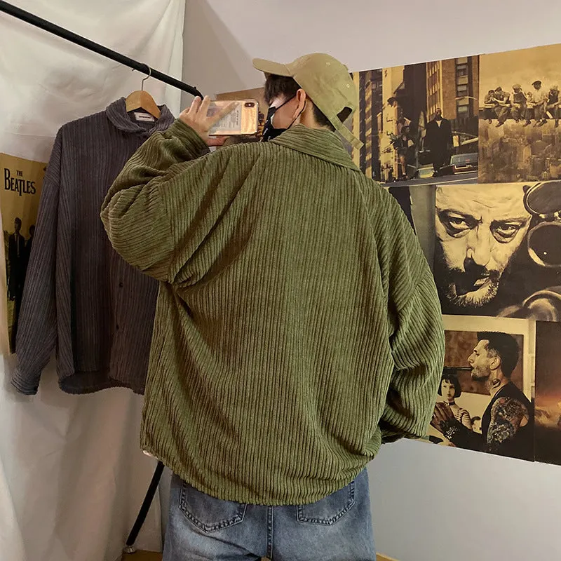 Advbridge hipster INS Japanese Style Loose Men's and Women's Corduroy Long-Sleeved Shirt Versatile Shirt Jacket