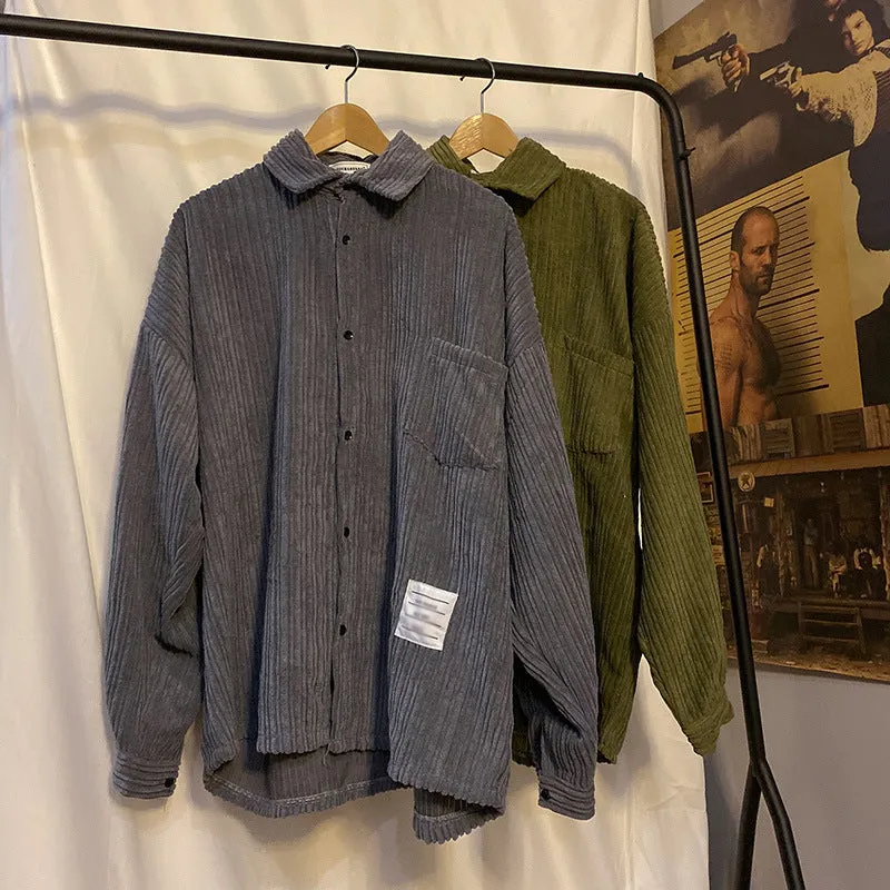 Advbridge hipster INS Japanese Style Loose Men's and Women's Corduroy Long-Sleeved Shirt Versatile Shirt Jacket