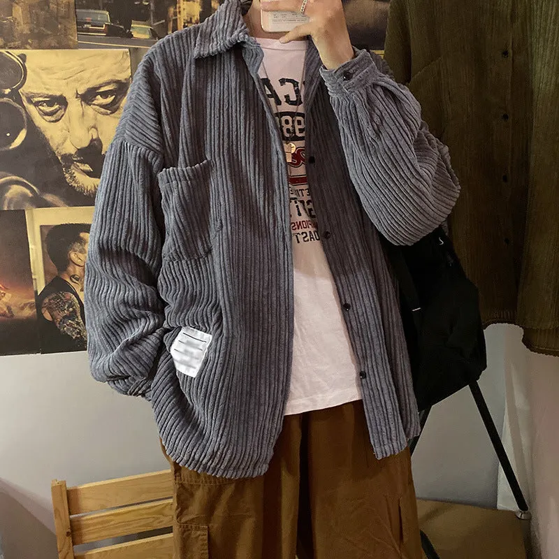Advbridge hipster INS Japanese Style Loose Men's and Women's Corduroy Long-Sleeved Shirt Versatile Shirt Jacket