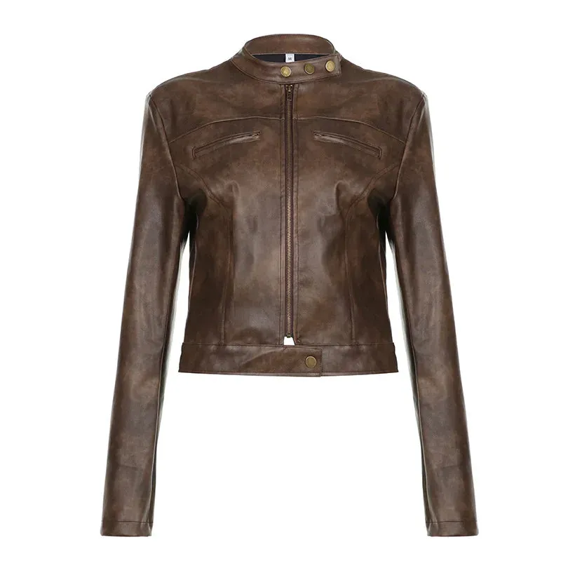 Advbridge  Women's Jacket Fashion Hipster Maillard Does Old Retro Spice Biker Leather Short Fall Casual Streetwear Y2k Outerwear