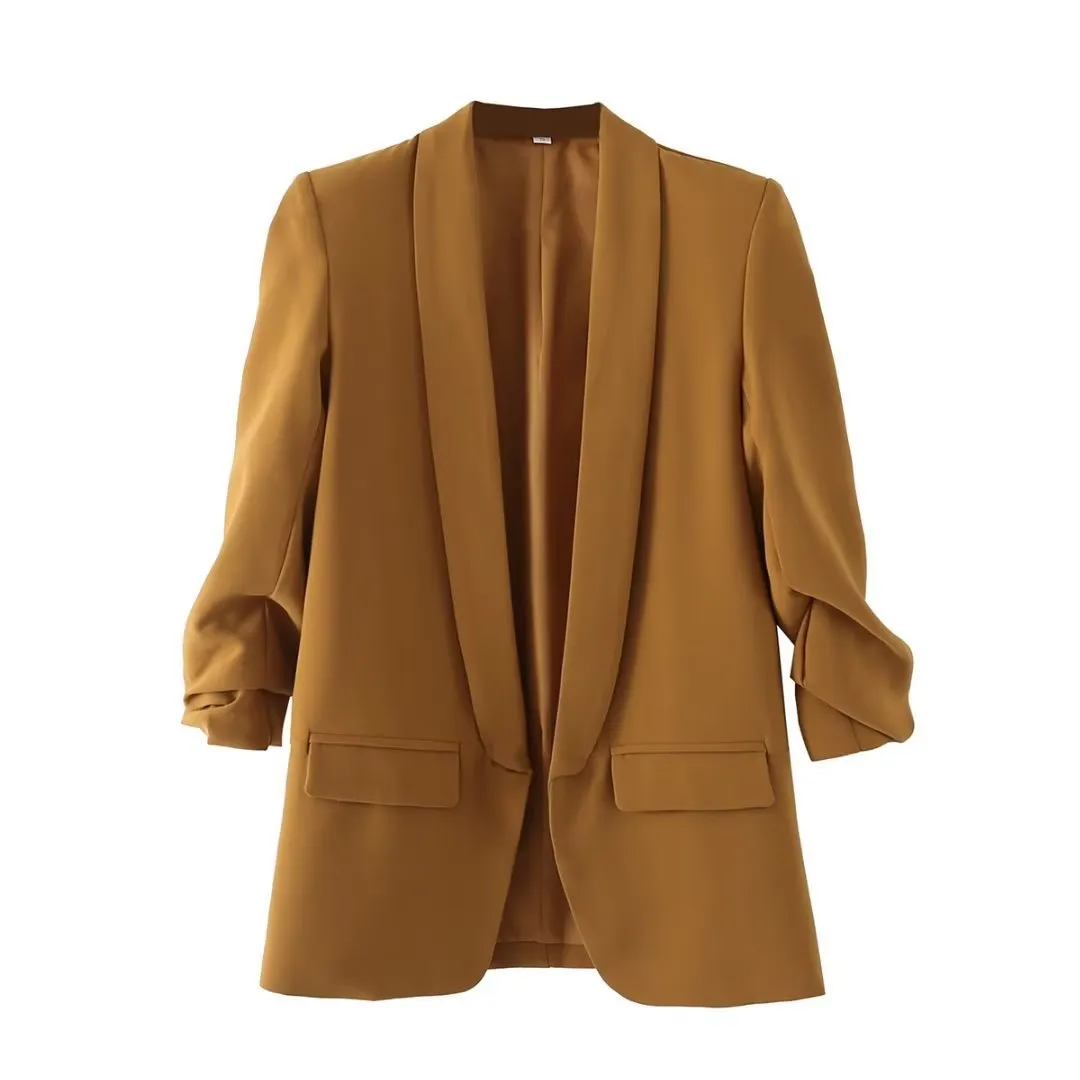 Amozae business casual outfits Middle East Long-Sleeved Women's Clothing Autumn and Winter Solid Color Lapel Small Suit Temperament Commuter Jacket