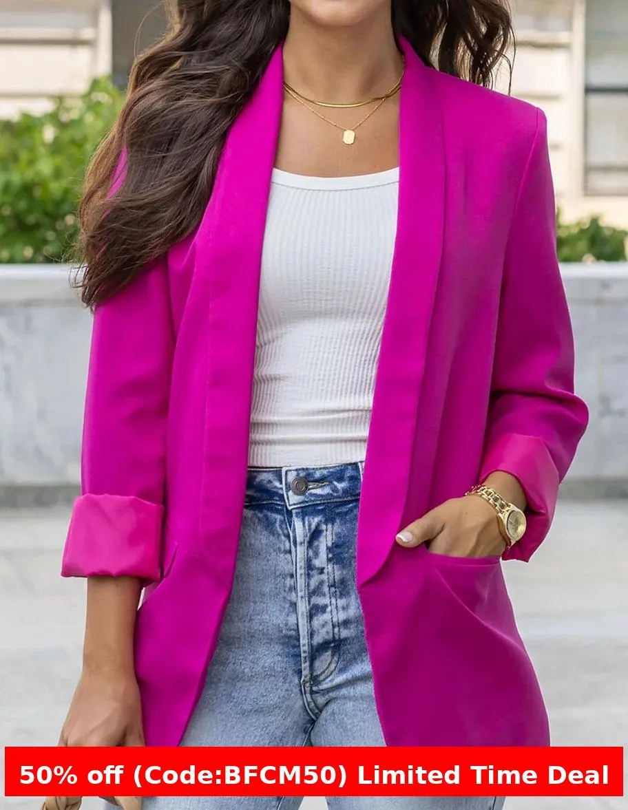 Amozae business casual outfits Middle East Long-Sleeved Women's Clothing Autumn and Winter Solid Color Lapel Small Suit Temperament Commuter Jacket
