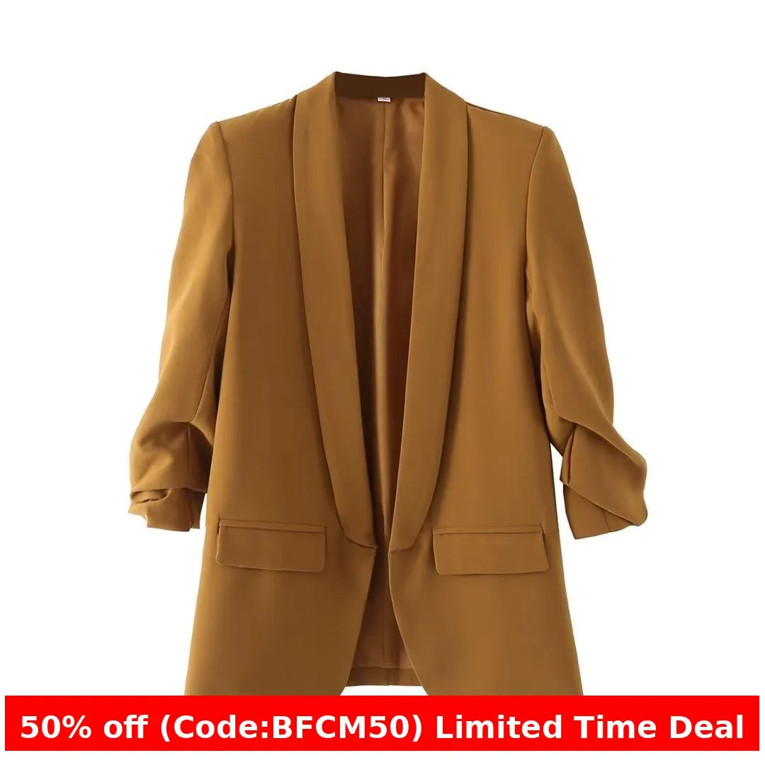 Amozae business casual outfits Middle East Long-Sleeved Women's Clothing Autumn and Winter Solid Color Lapel Small Suit Temperament Commuter Jacket