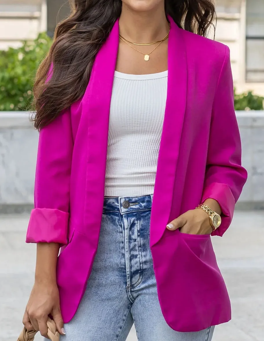 Amozae business casual outfits Middle East Long-Sleeved Women's Clothing Autumn and Winter Solid Color Lapel Small Suit Temperament Commuter Jacket