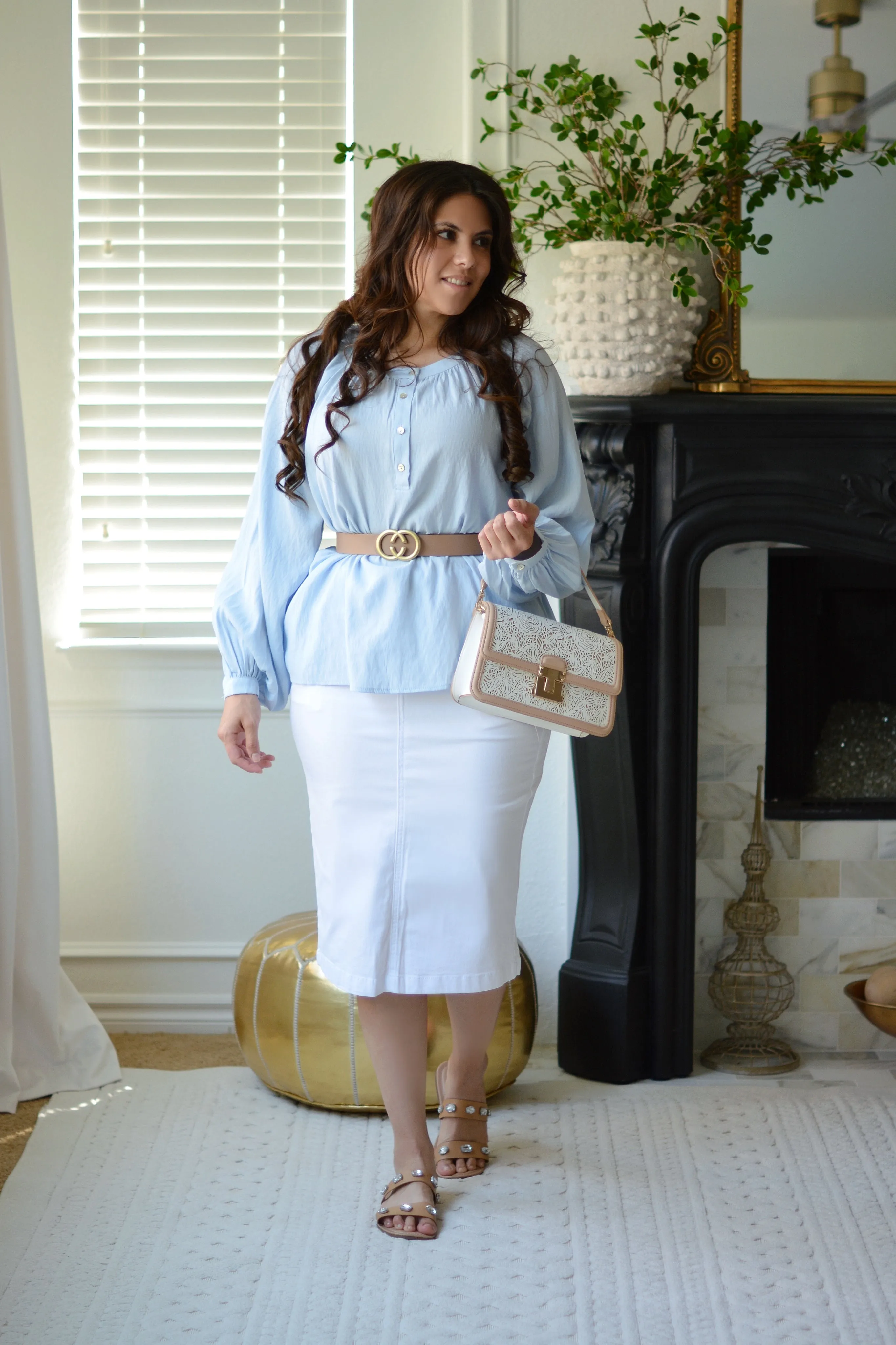 Arwen Blue Faux Linen Top