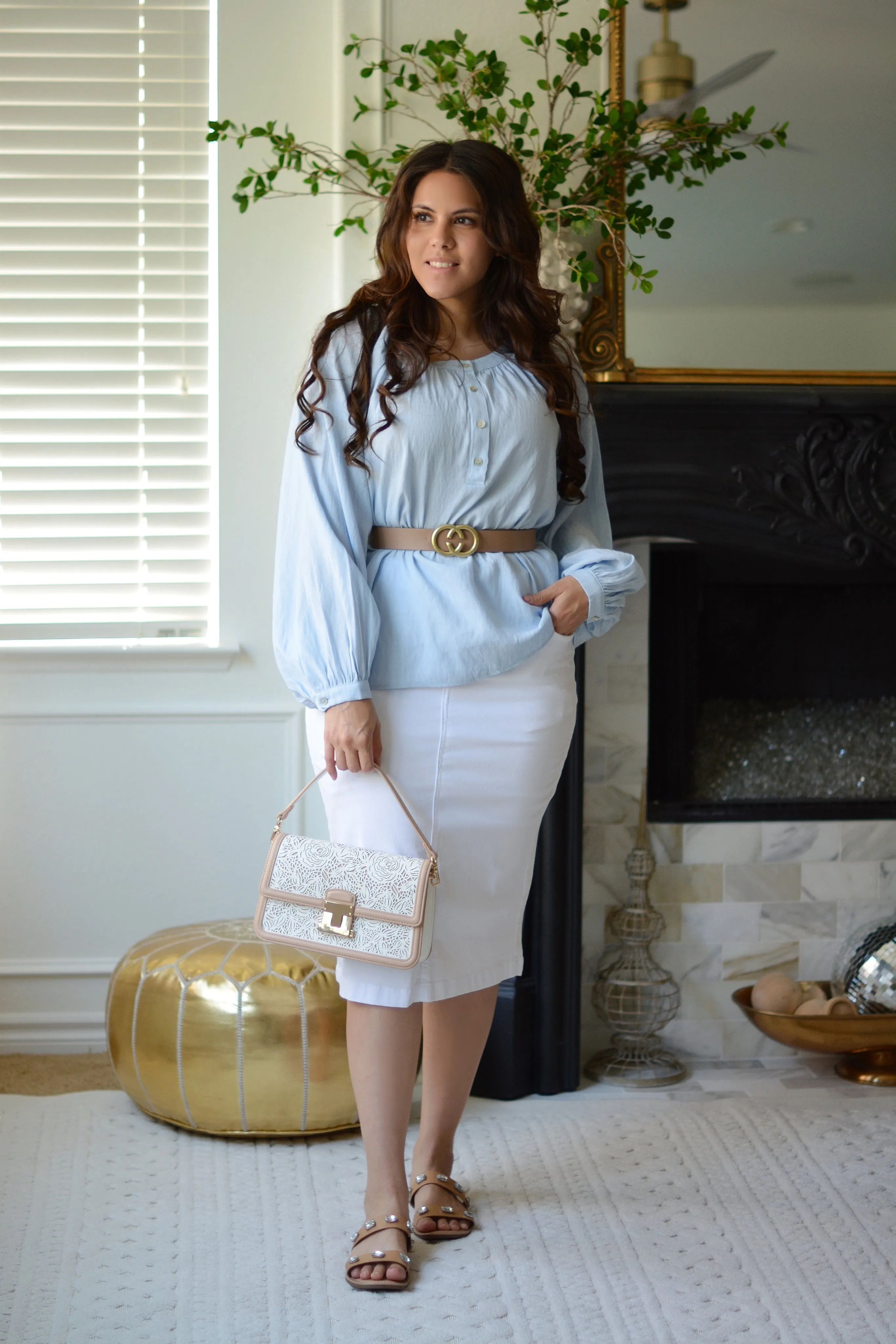 Arwen Blue Faux Linen Top