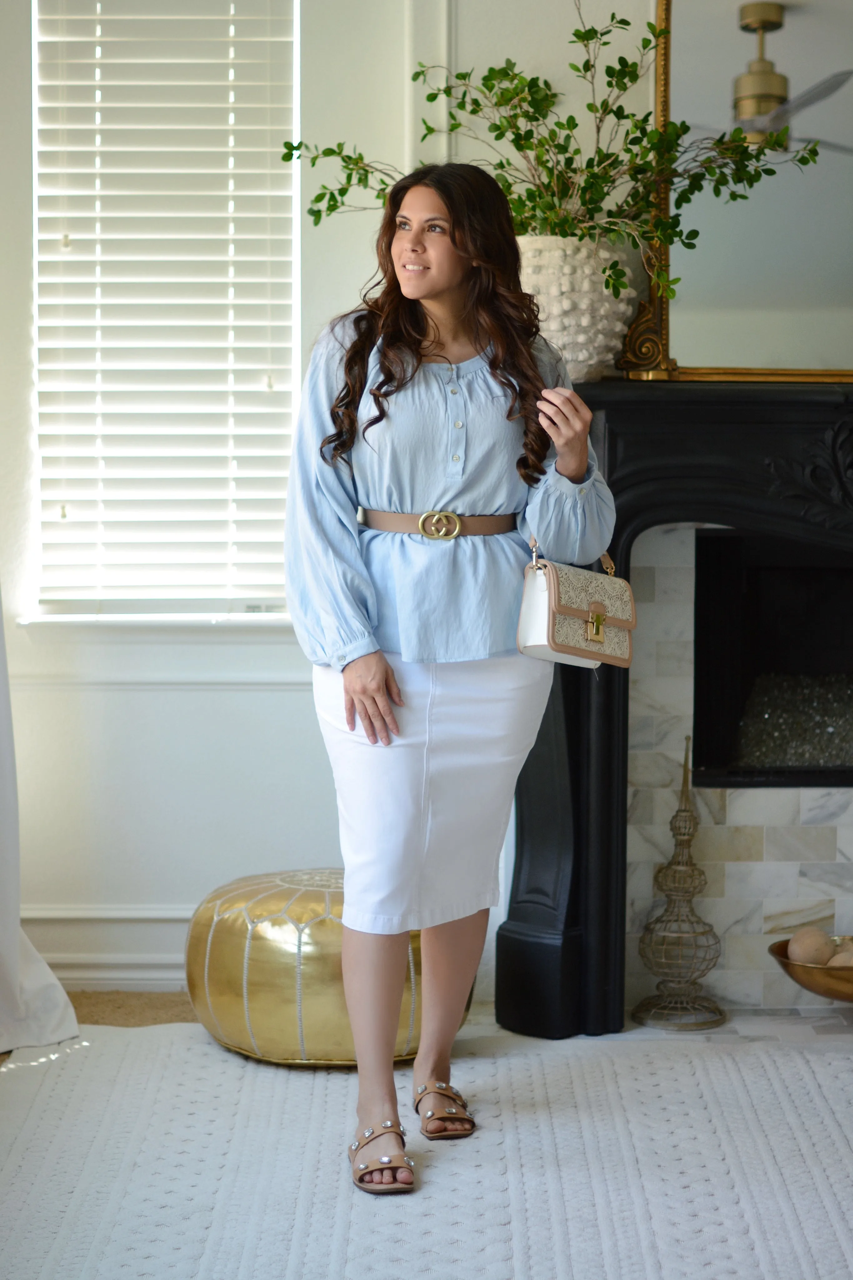 Arwen Blue Faux Linen Top