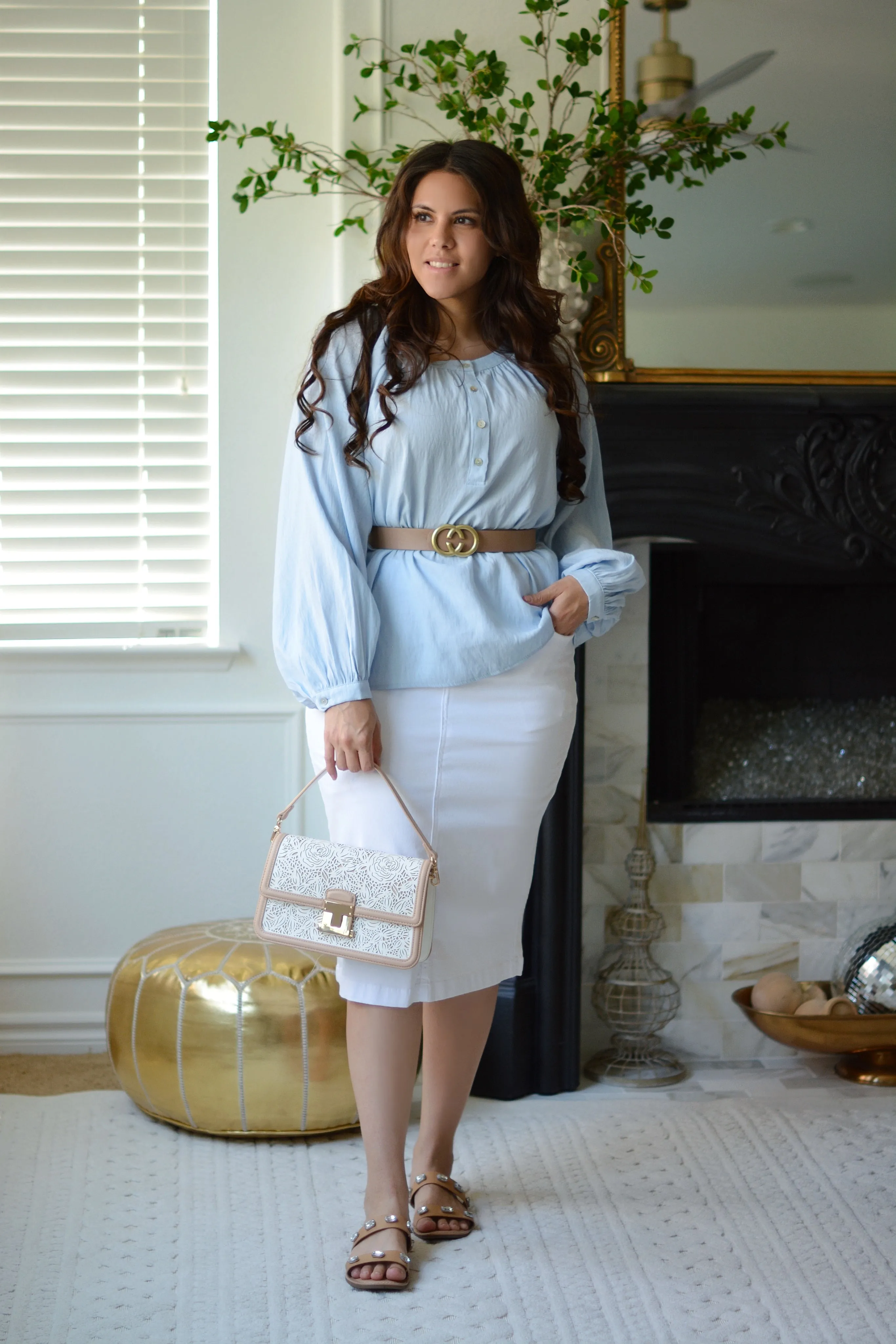 Arwen Blue Faux Linen Top