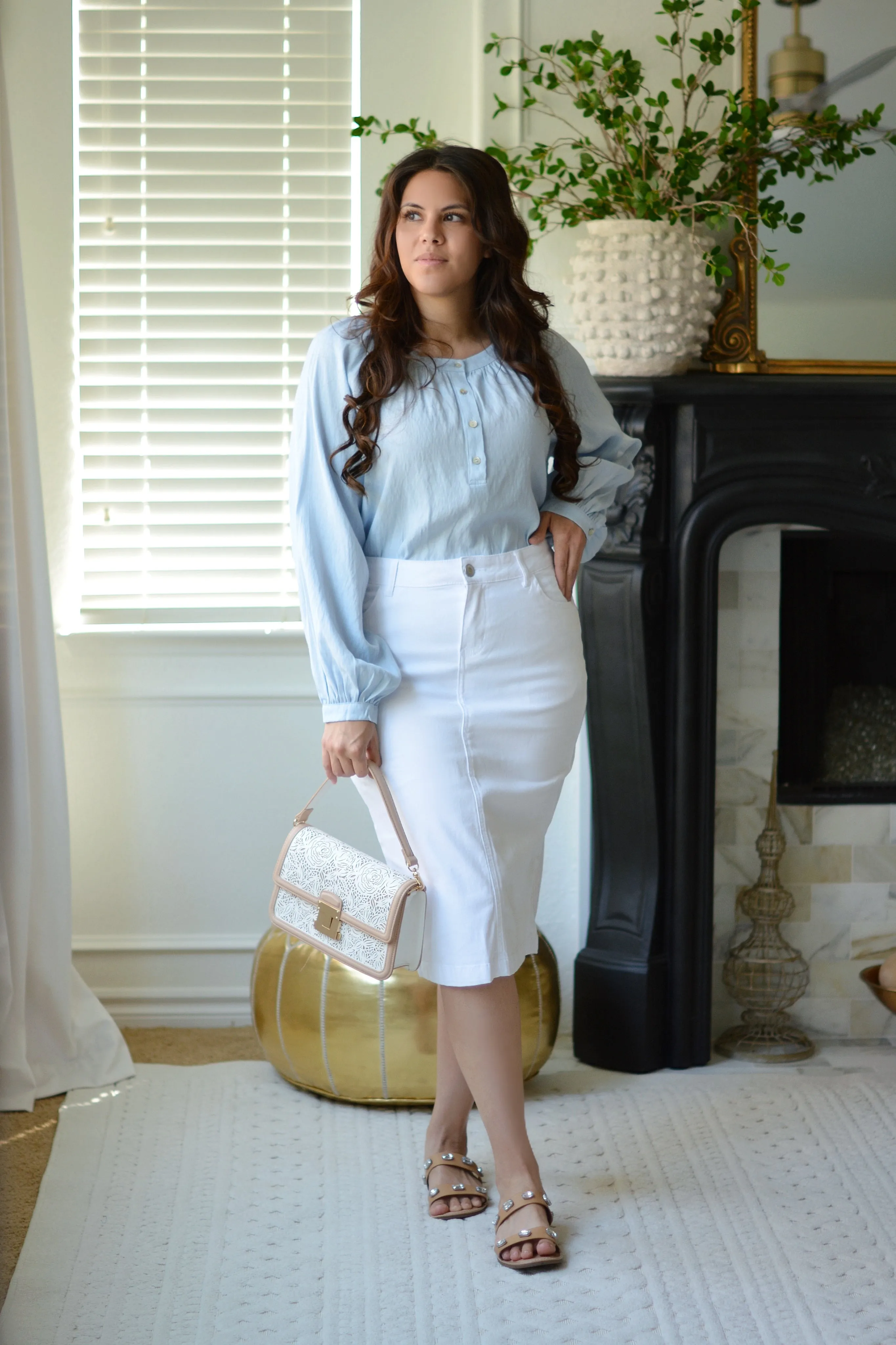 Arwen Blue Faux Linen Top