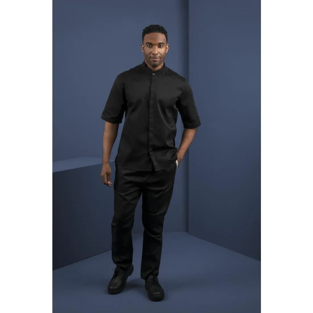 BB711-XL Southside Band Collar Chefs Jacket Black Size XL