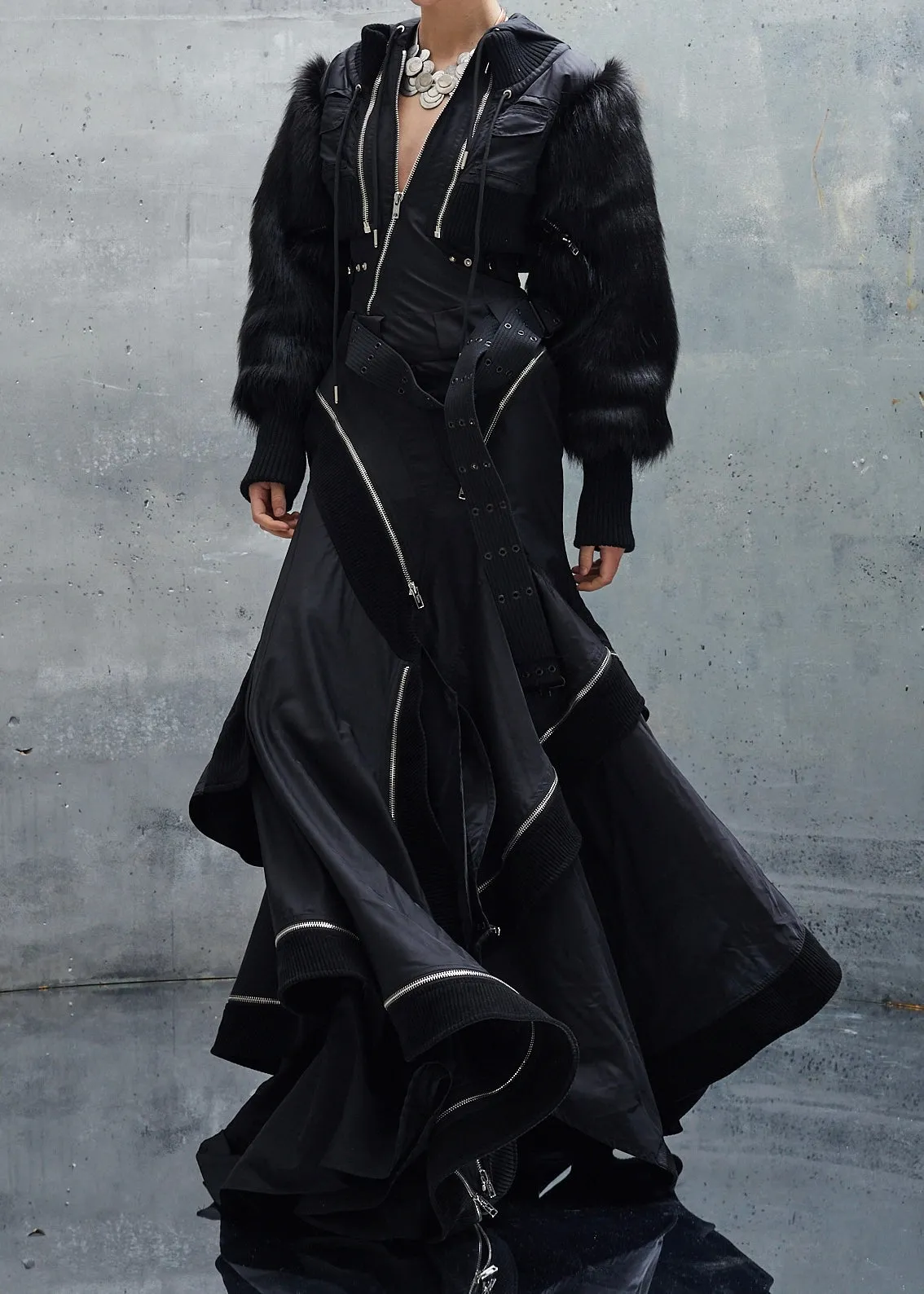 BOMBERJACKET FUR NYLON DRESS