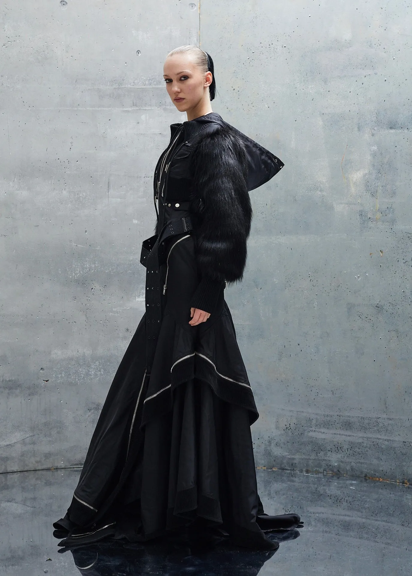 BOMBERJACKET FUR NYLON DRESS