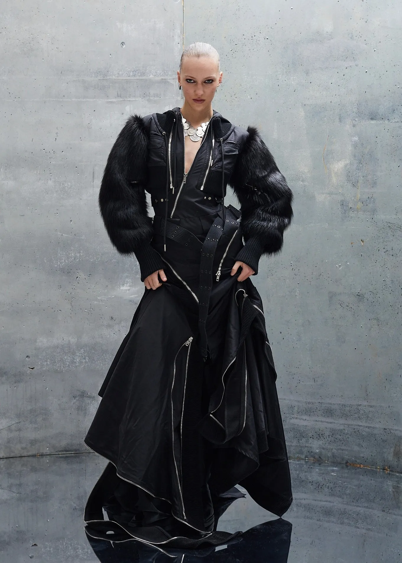 BOMBERJACKET FUR NYLON DRESS