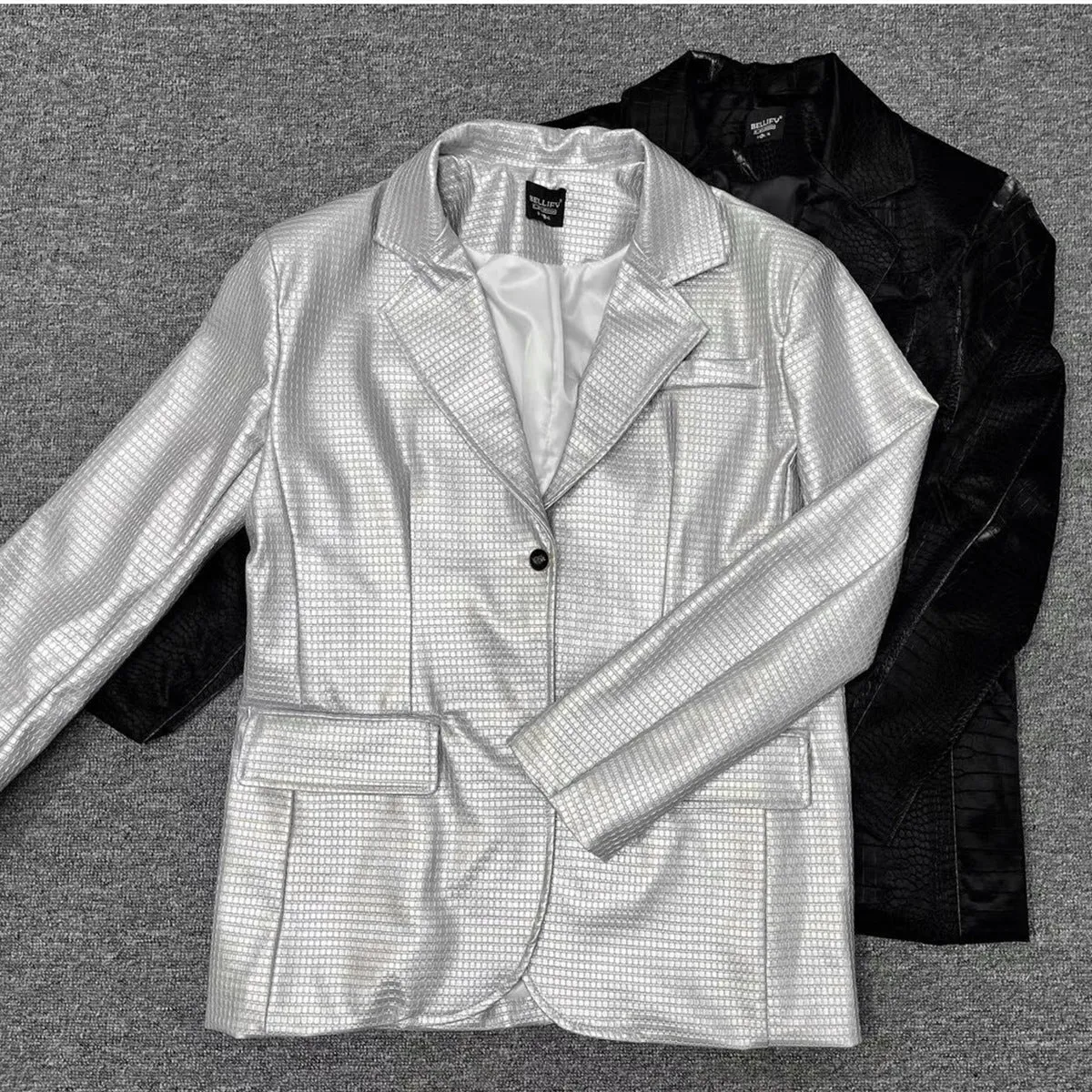 Bonnyshow frat outfits Women's Leather Suit Jacket 2024 Autumn and Winter Advanced Texture Loose PU Leather Suit