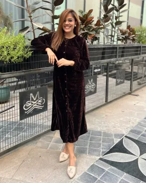 Cocoa Brown Velvet Shirt Dress