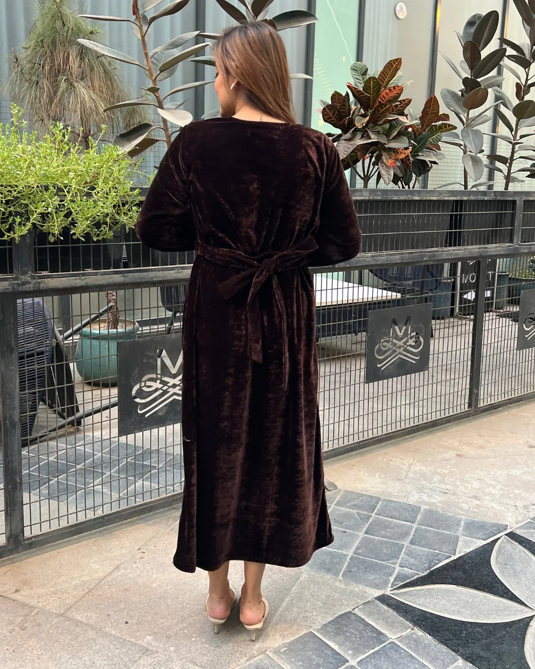 Cocoa Brown Velvet Shirt Dress