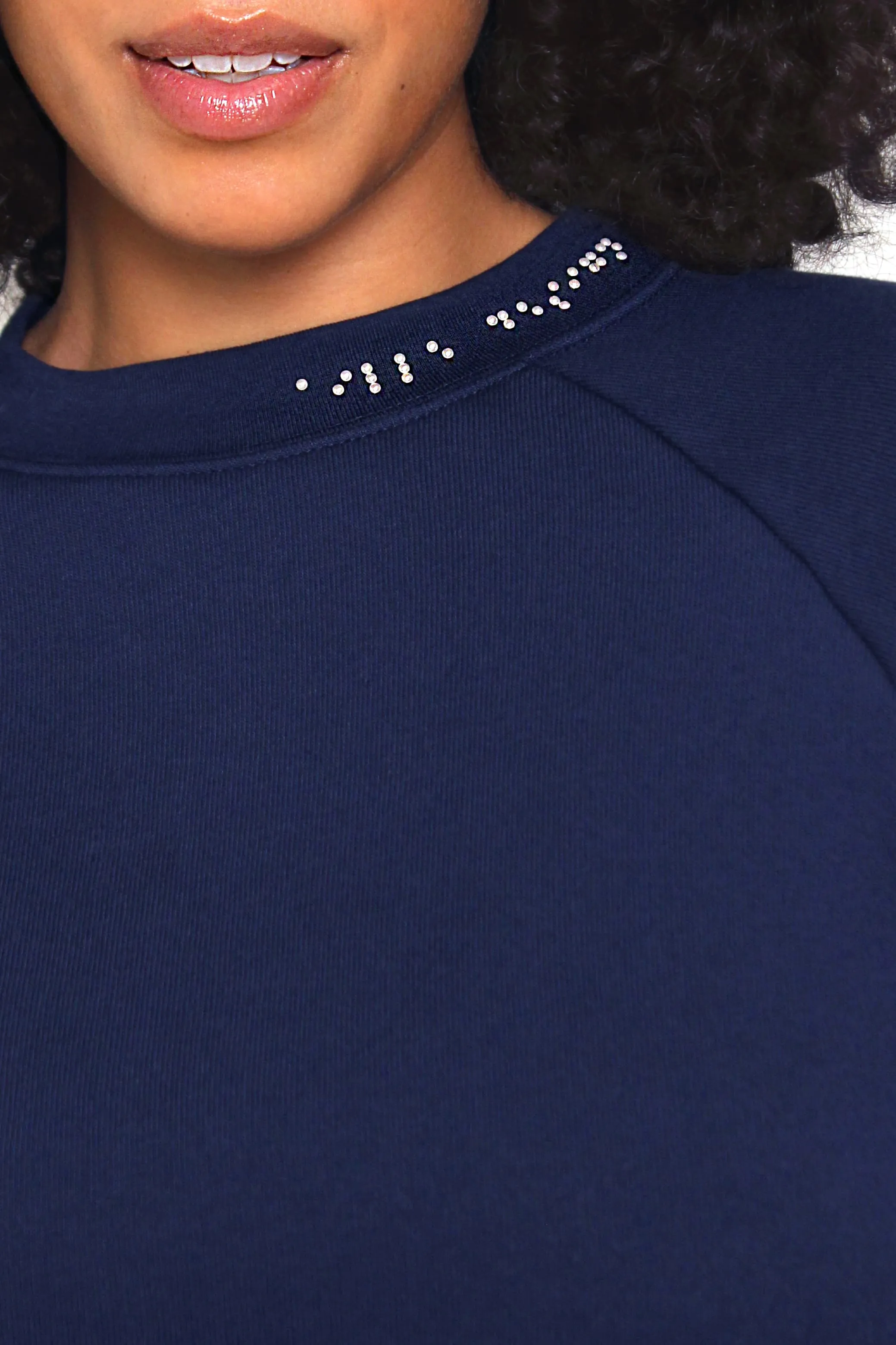 Cropped Braille Sweater: Navy Blue