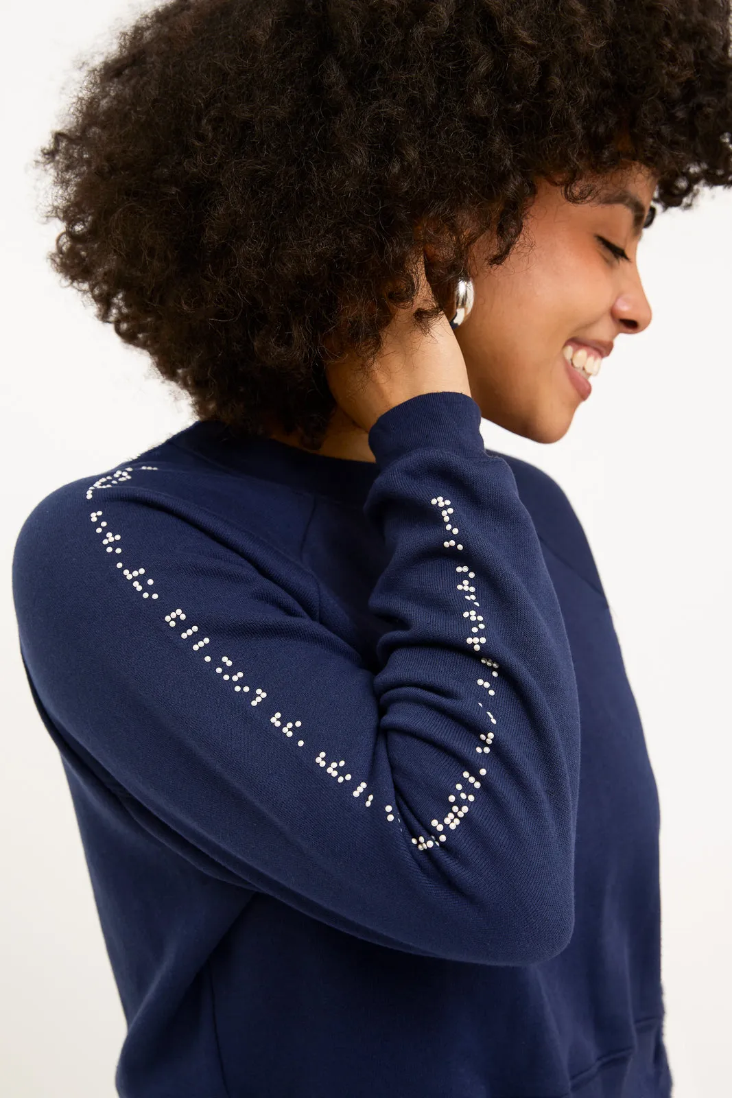 Cropped Braille Sweater: Navy Blue