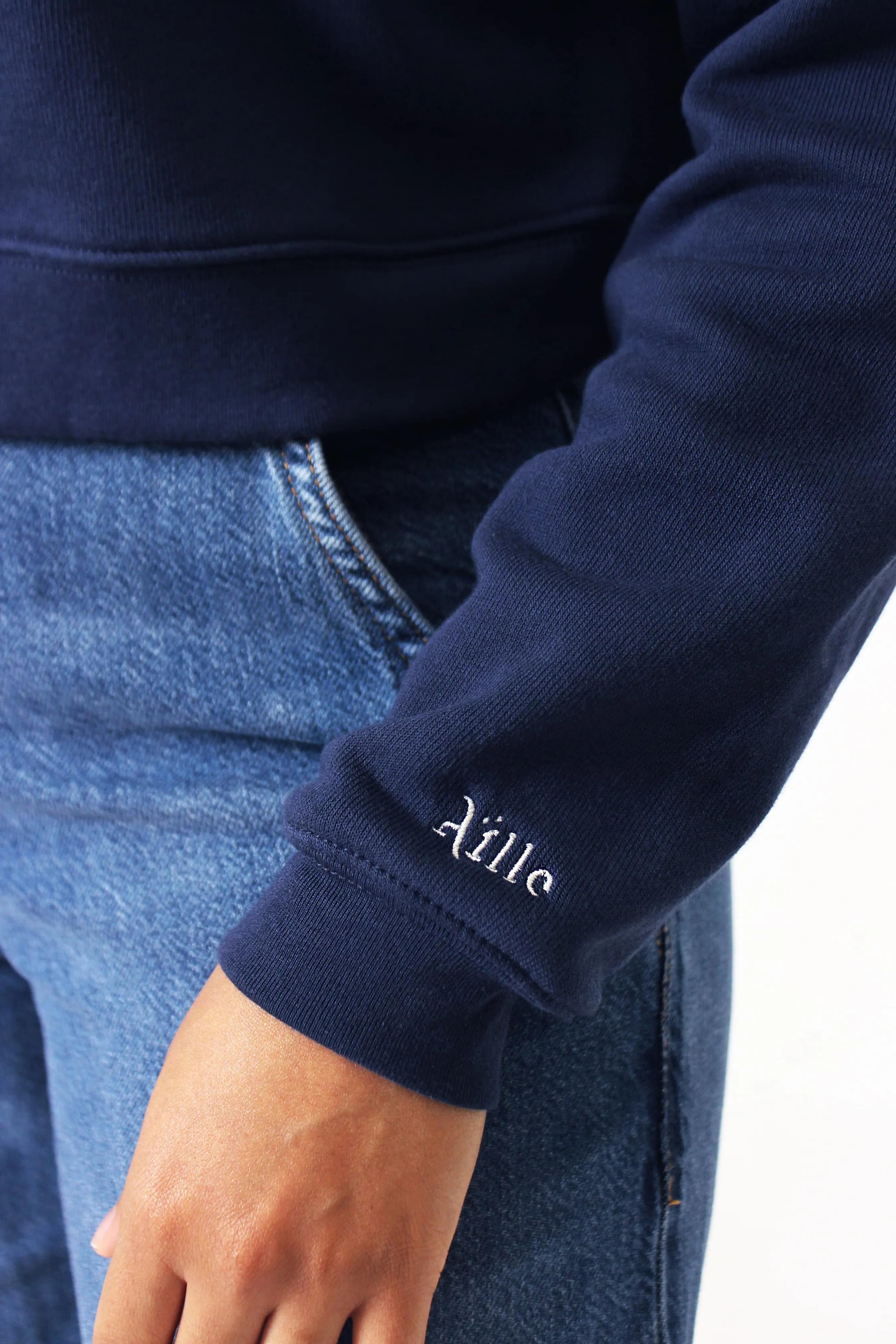 Cropped Braille Sweater: Navy Blue
