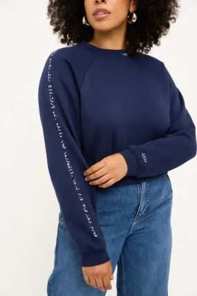 Cropped Braille Sweater: Navy Blue