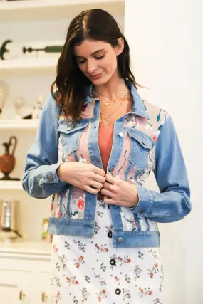 Denim Sheer Cut Multi Color Floral Embroidery Jacket /1-3-1