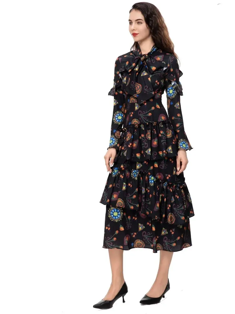 Flare Sleeve Women's Slim Ruffles Dress