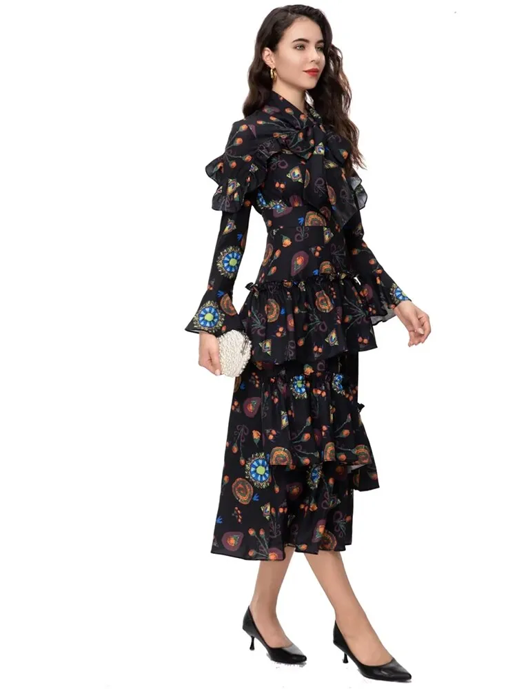 Flare Sleeve Women's Slim Ruffles Dress