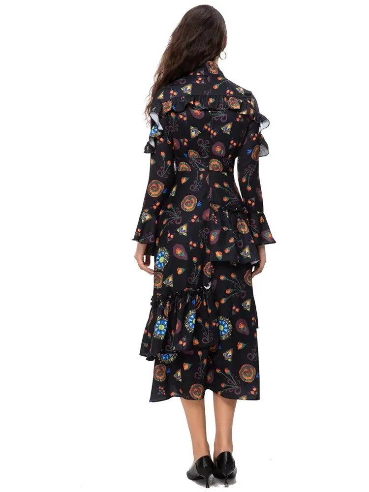 Flare Sleeve Women's Slim Ruffles Dress
