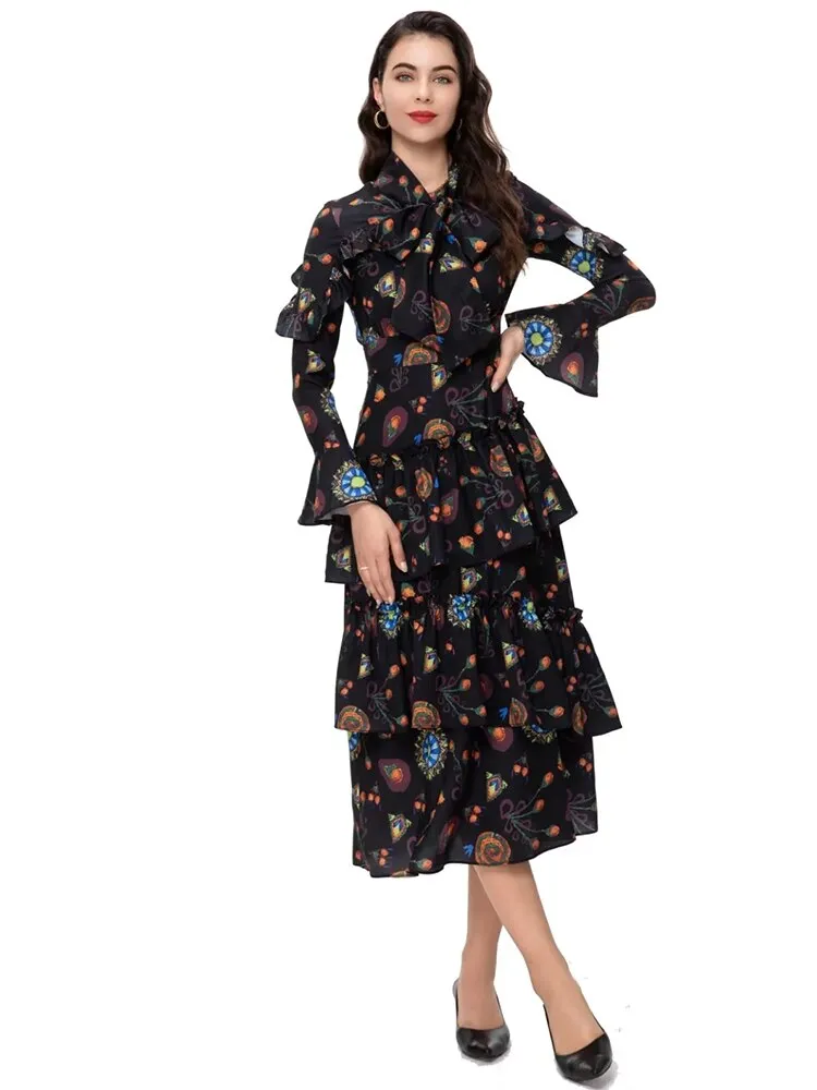 Flare Sleeve Women's Slim Ruffles Dress