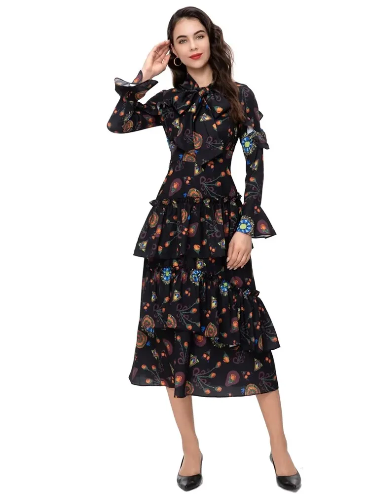 Flare Sleeve Women's Slim Ruffles Dress