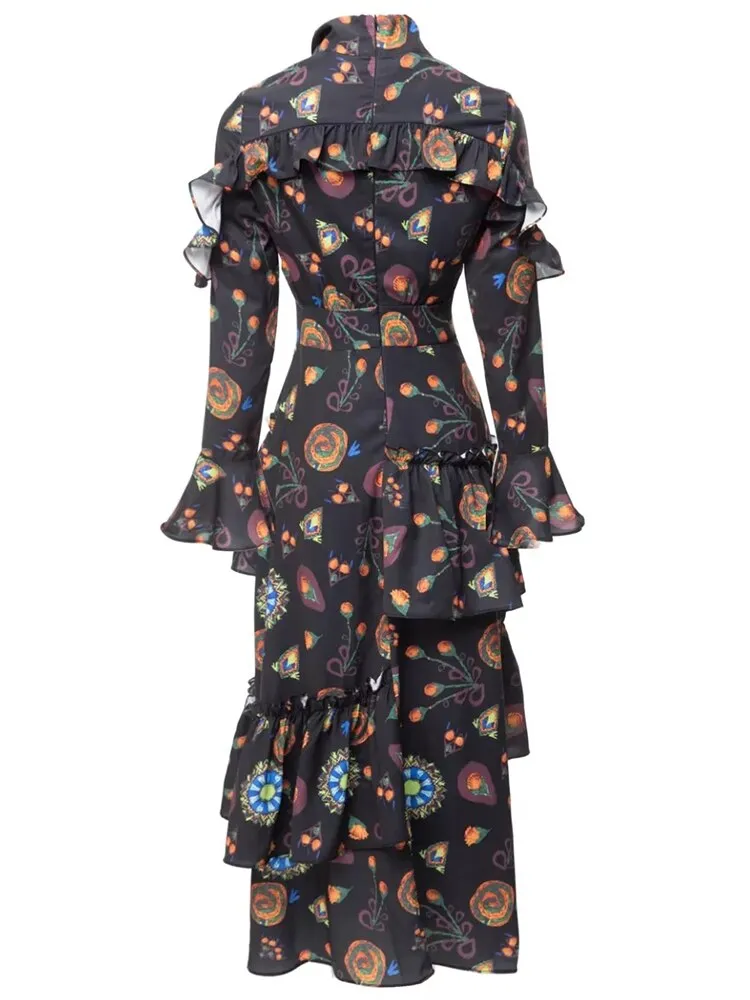 Flare Sleeve Women's Slim Ruffles Dress