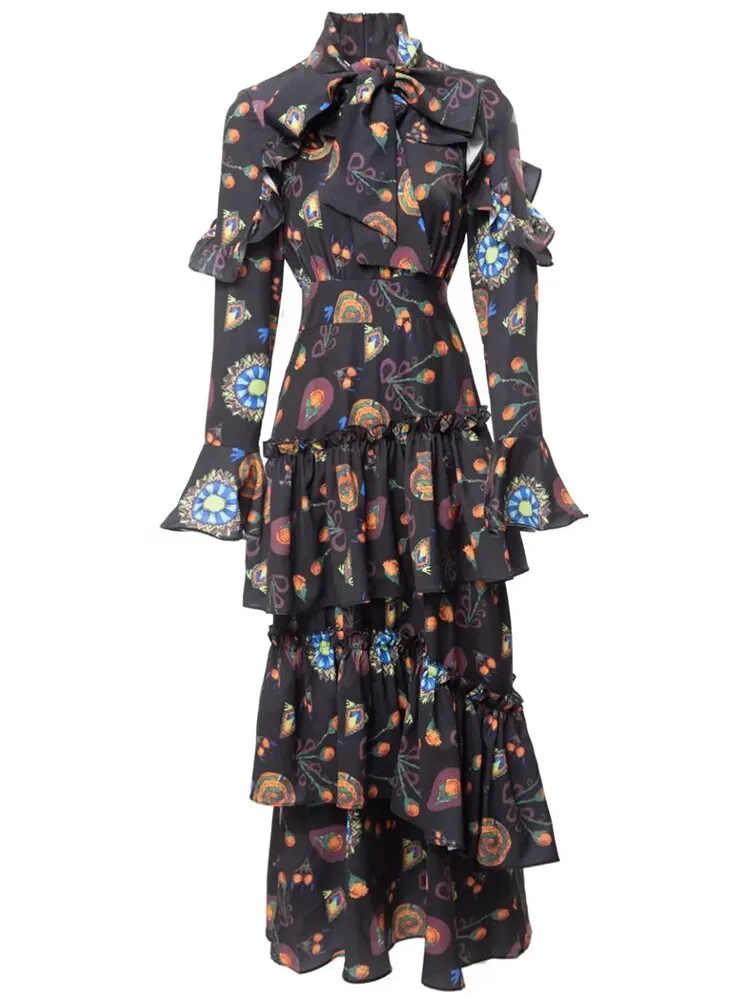 Flare Sleeve Women's Slim Ruffles Dress