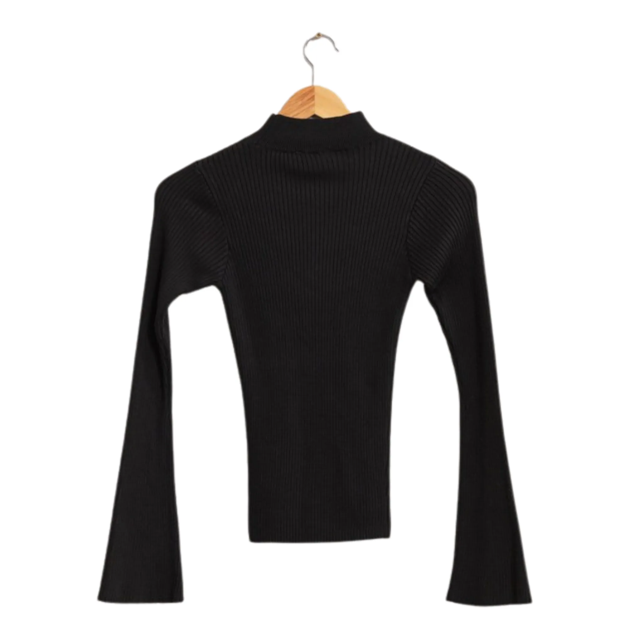 Flared Sleeve Ribbed Top