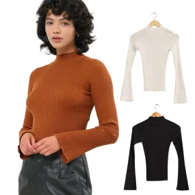 Flared Sleeve Ribbed Top