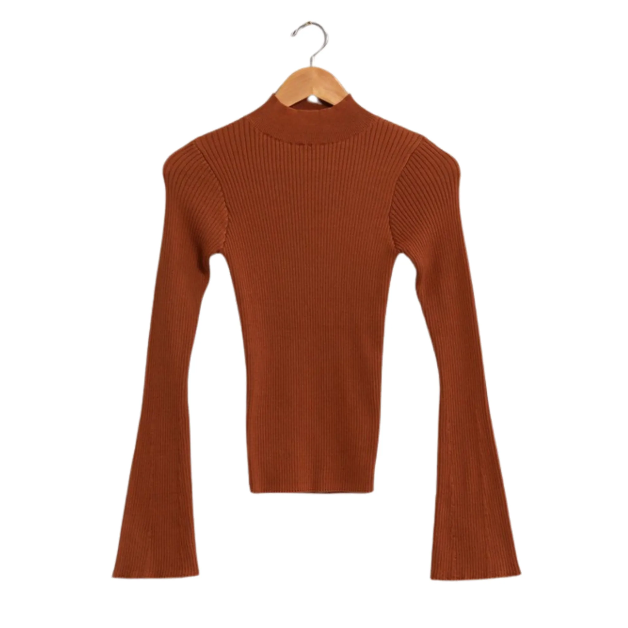 Flared Sleeve Ribbed Top