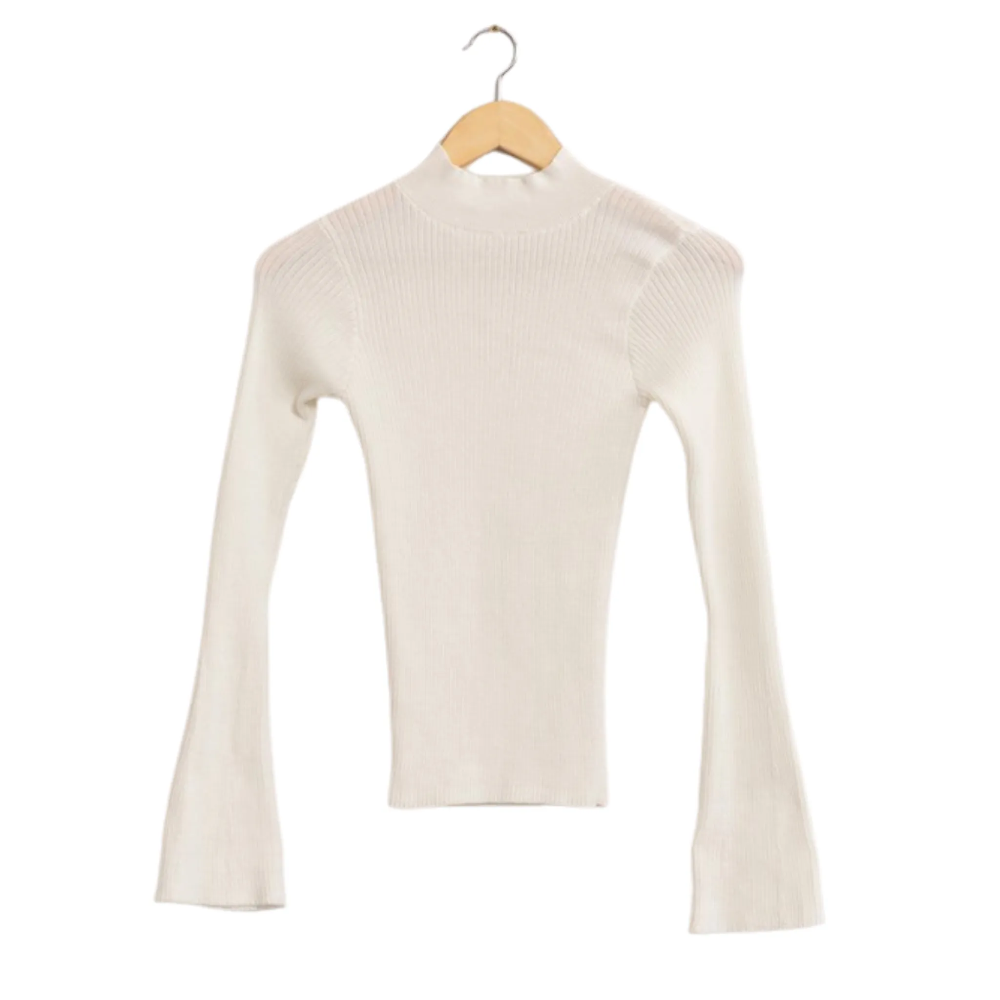 Flared Sleeve Ribbed Top