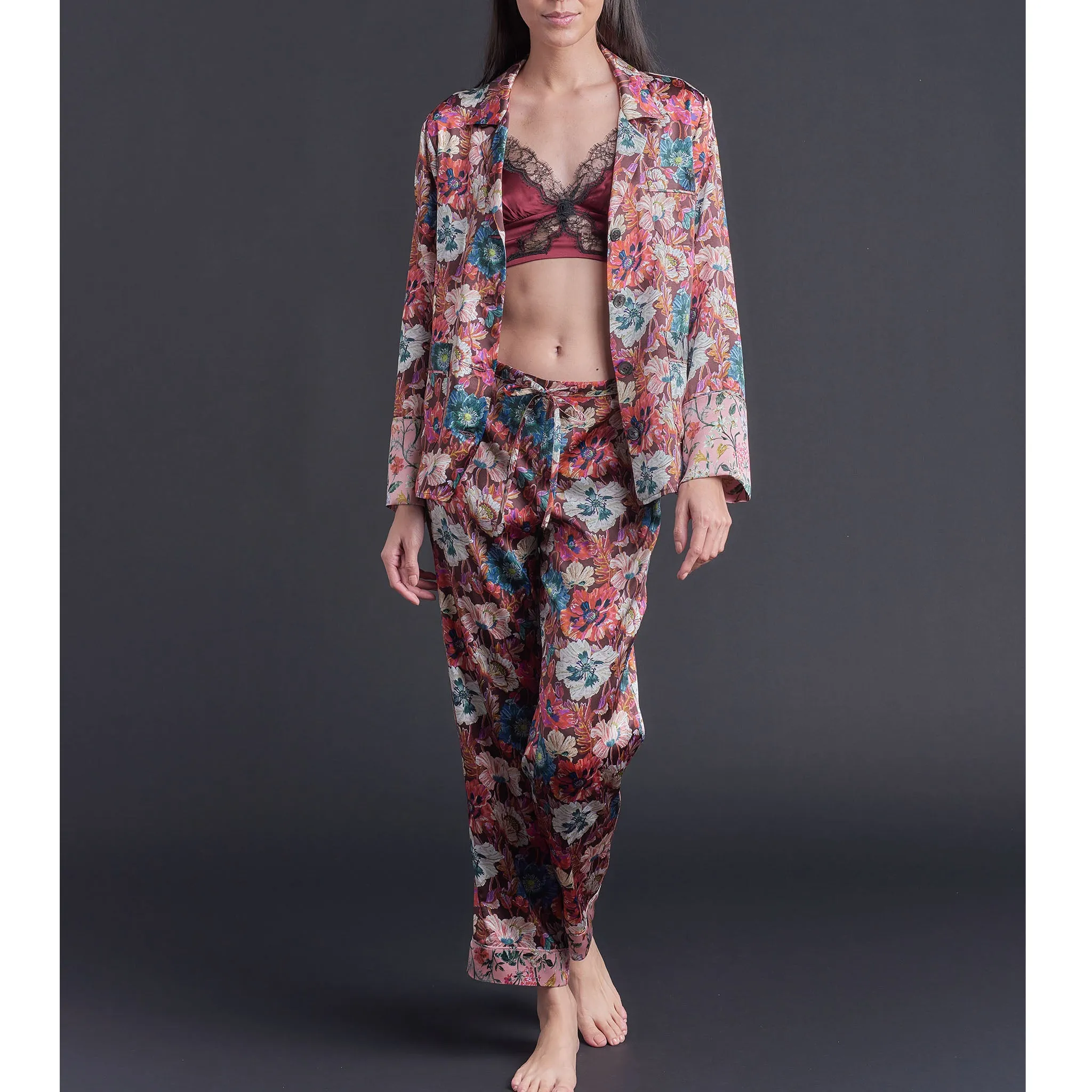 Gaia Bralette in Claret Stretch Silk Charmeuse