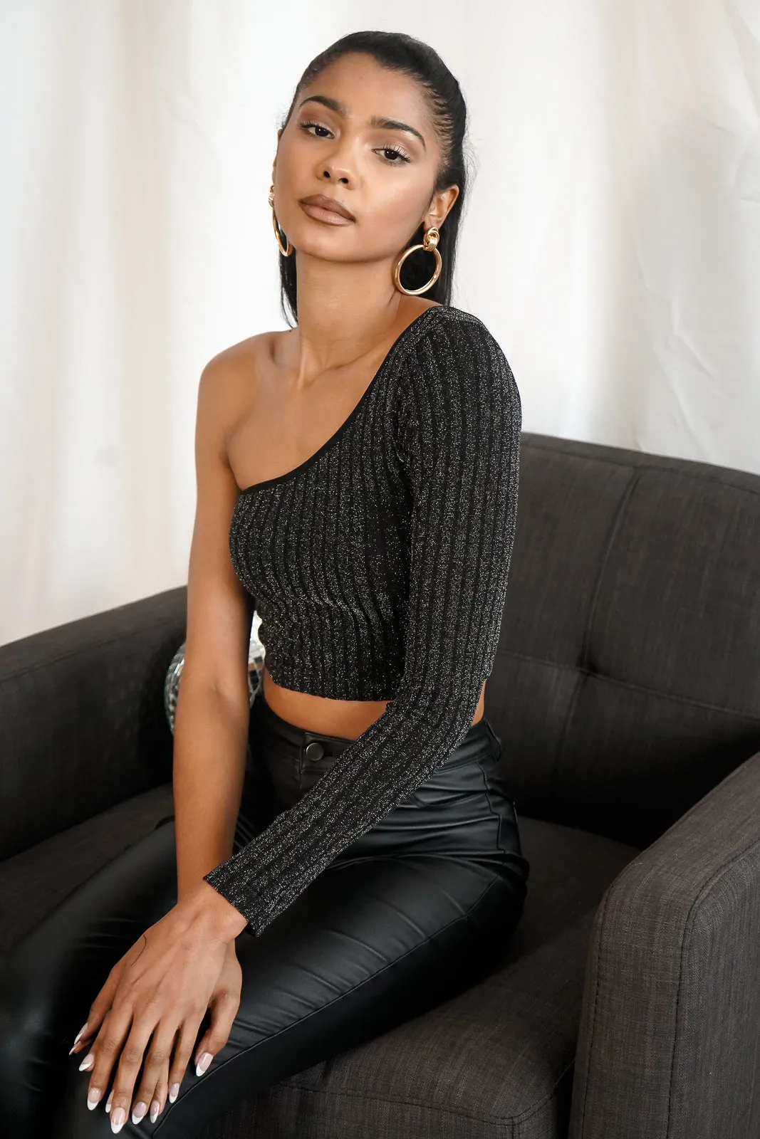 Kelli One Shoulder Sparkle Top