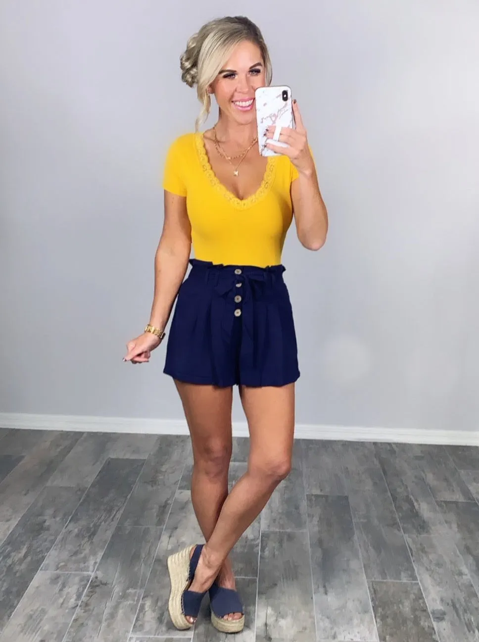 Lace Trim Bodysuit - Mustard