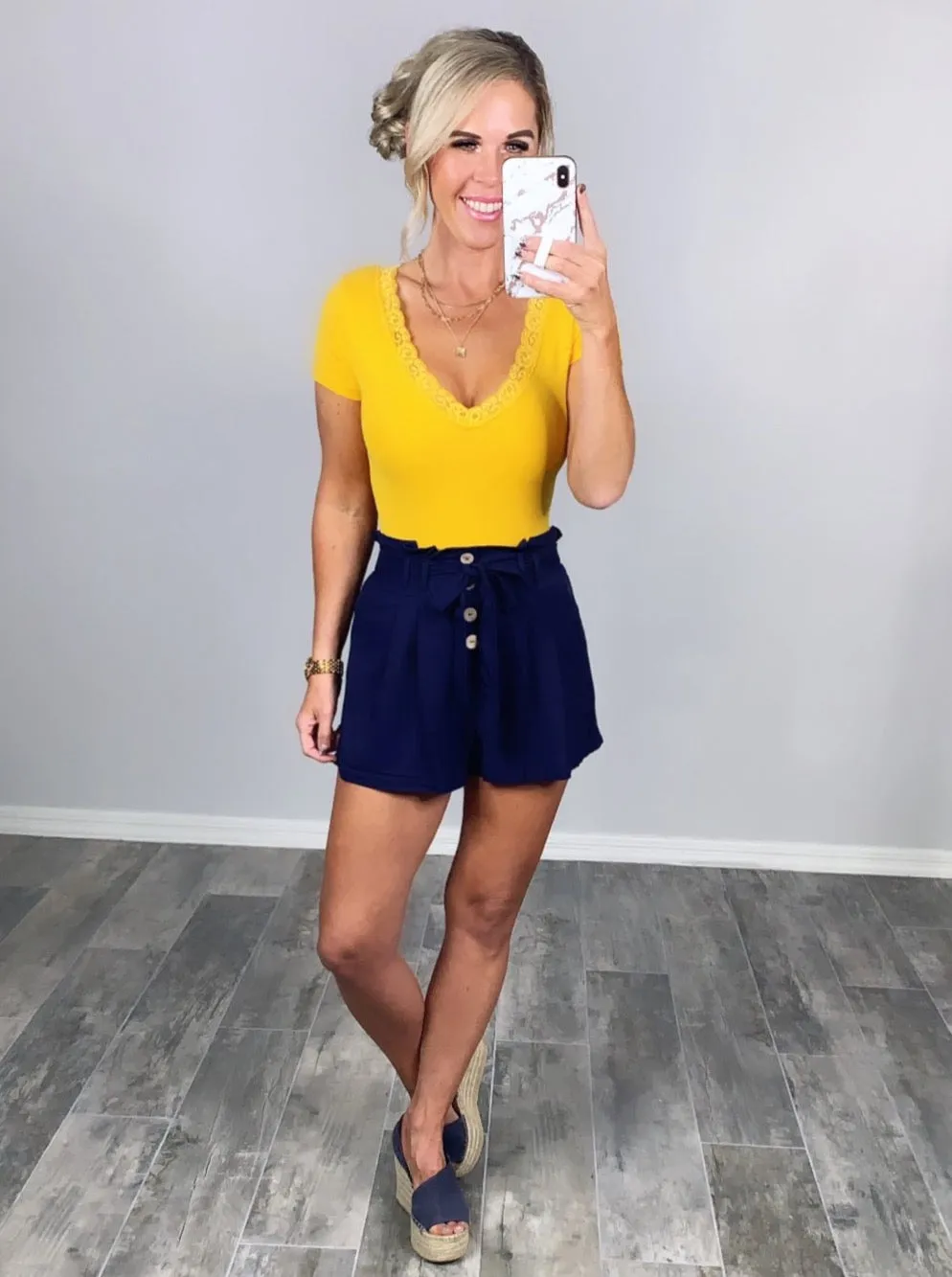 Lace Trim Bodysuit - Mustard