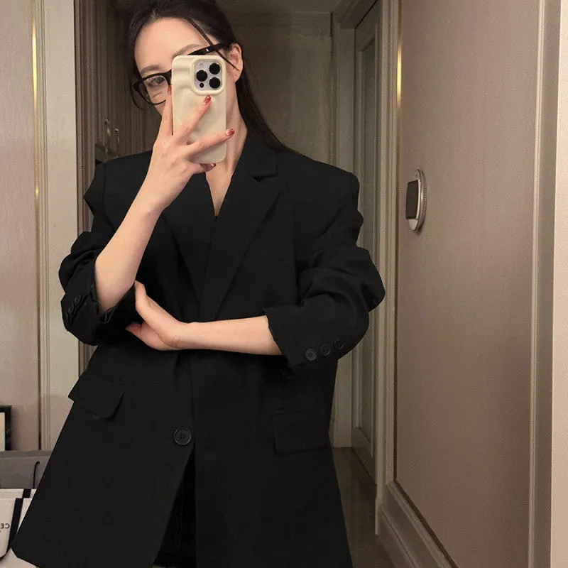 Lanfubeisi tailgate outfit black women Black Suit Jacket Spring and Autumn Korean Style Elegant Small Casual Fried Street Suit