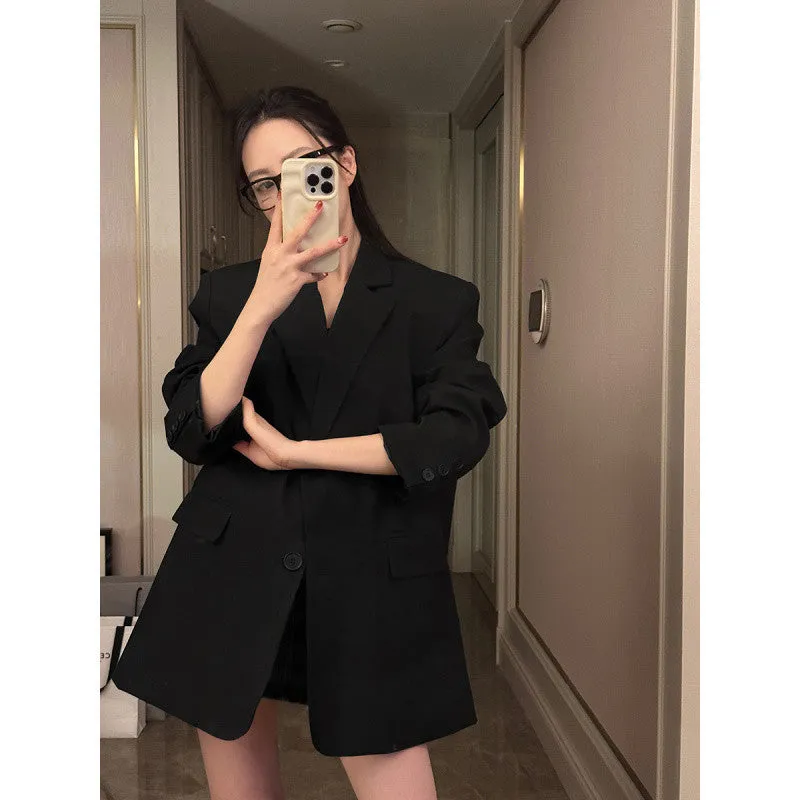 Lanfubeisi tailgate outfit black women Black Suit Jacket Spring and Autumn Korean Style Elegant Small Casual Fried Street Suit