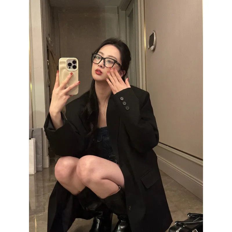 Lanfubeisi tailgate outfit black women Black Suit Jacket Spring and Autumn Korean Style Elegant Small Casual Fried Street Suit