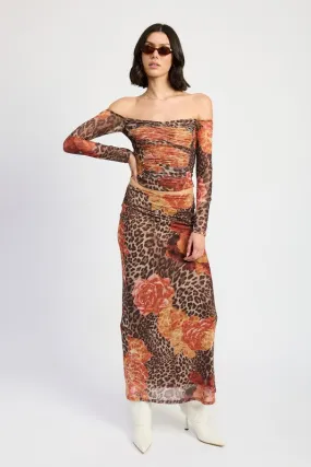 Leopard Print Mesh Maxi Skirt
