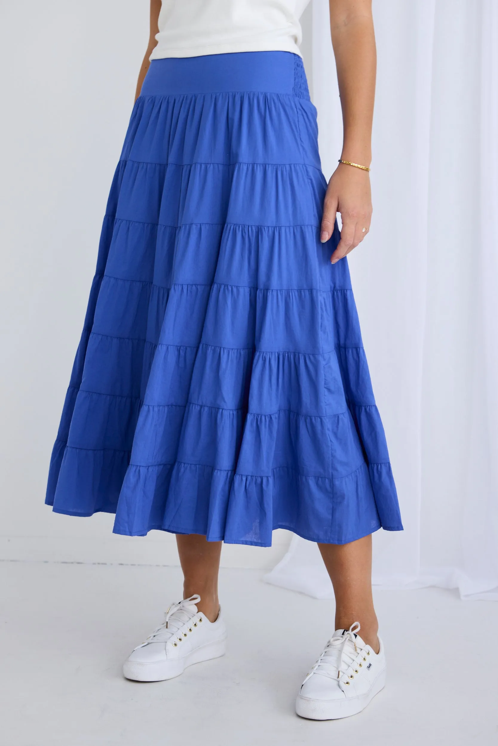 Lyrical Electric Blue Cotton Voile Multi Tiered Maxi Skirt