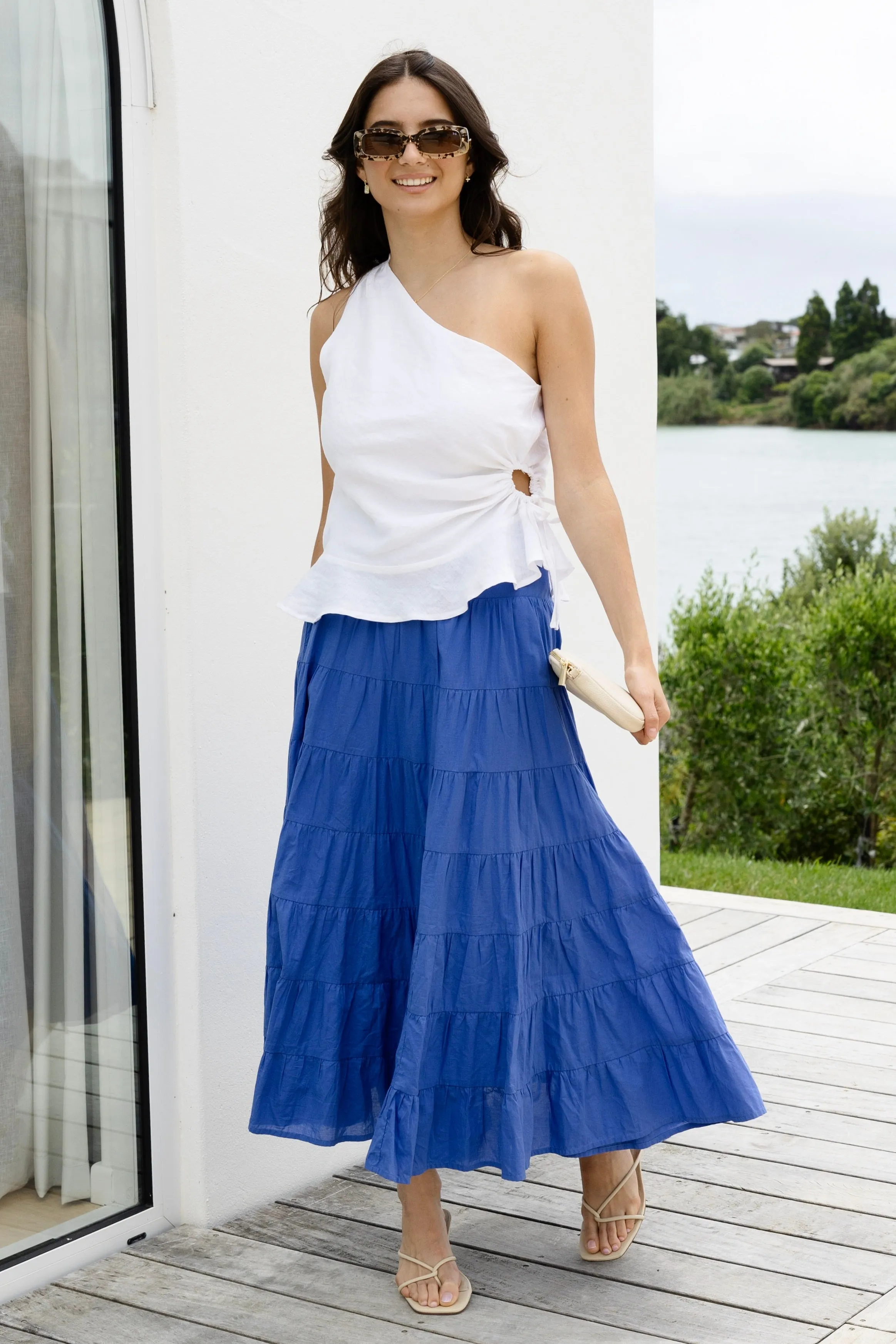 Lyrical Electric Blue Cotton Voile Multi Tiered Maxi Skirt